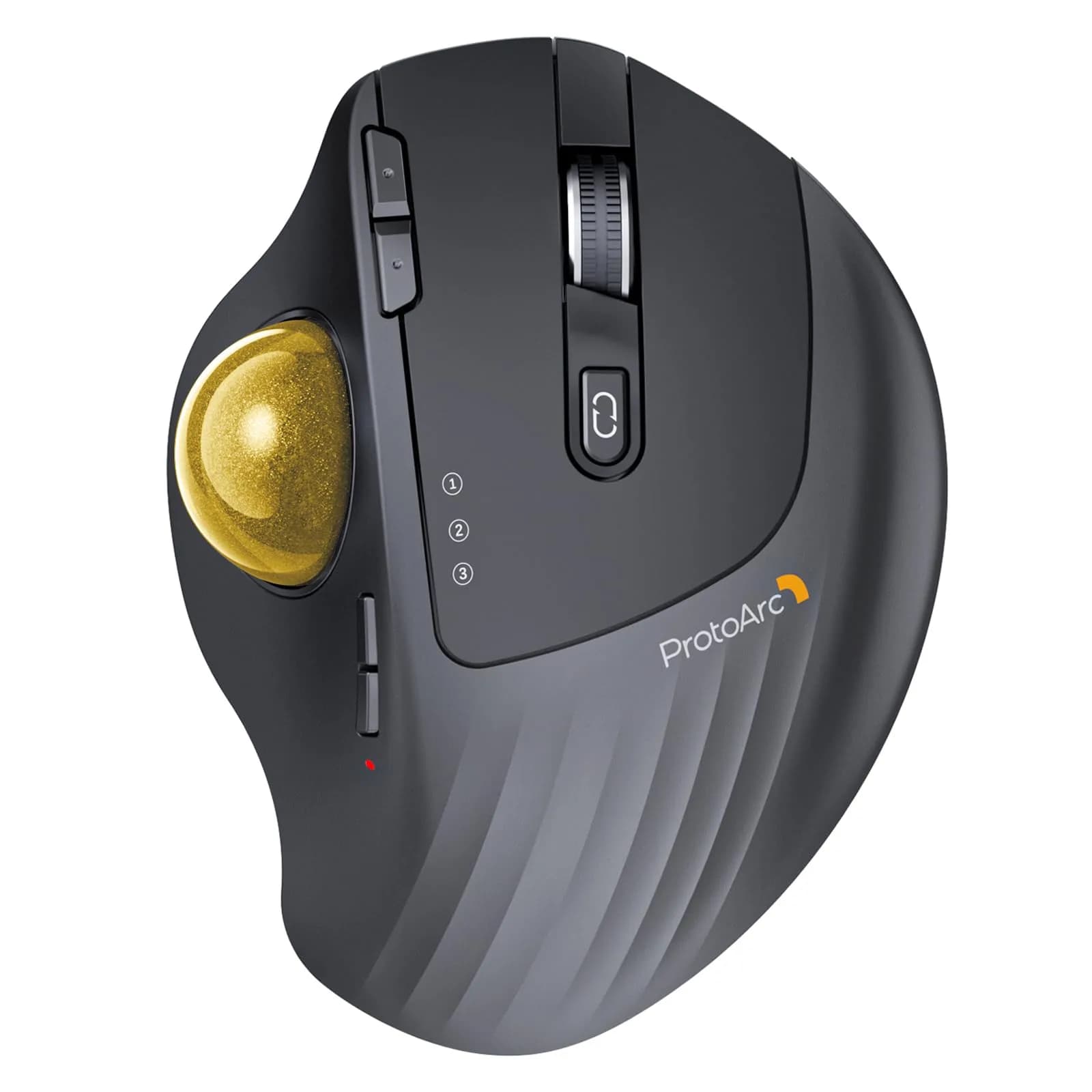 ProtoArc EM01 NL Wireless Trackball Mouse, Rechargeable Thumb Control, Gray | Ergonomic Design with Adjustable Angle & 3-Device Connectivity — Gold Ball