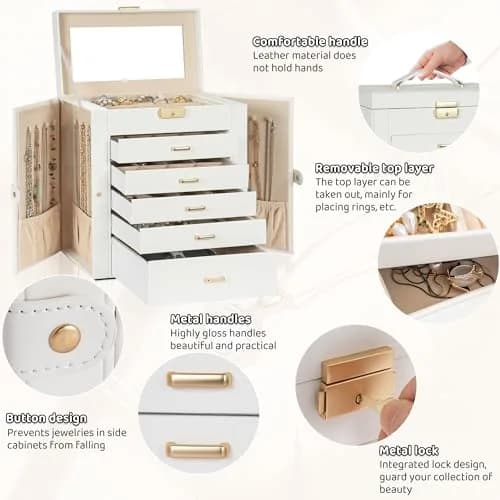 AKOZLIN 6-Tier Jewelry Box 165.1cm (65in) | Lockable Organizer with 5 Drawers & Mirror thumbnail 5