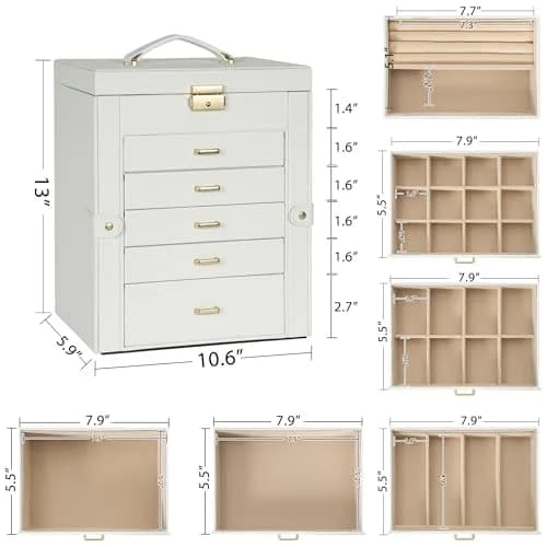 AKOZLIN 6-Tier Jewelry Box 165.1cm (65in) | Lockable Organizer with 5 Drawers & Mirror thumbnail 2