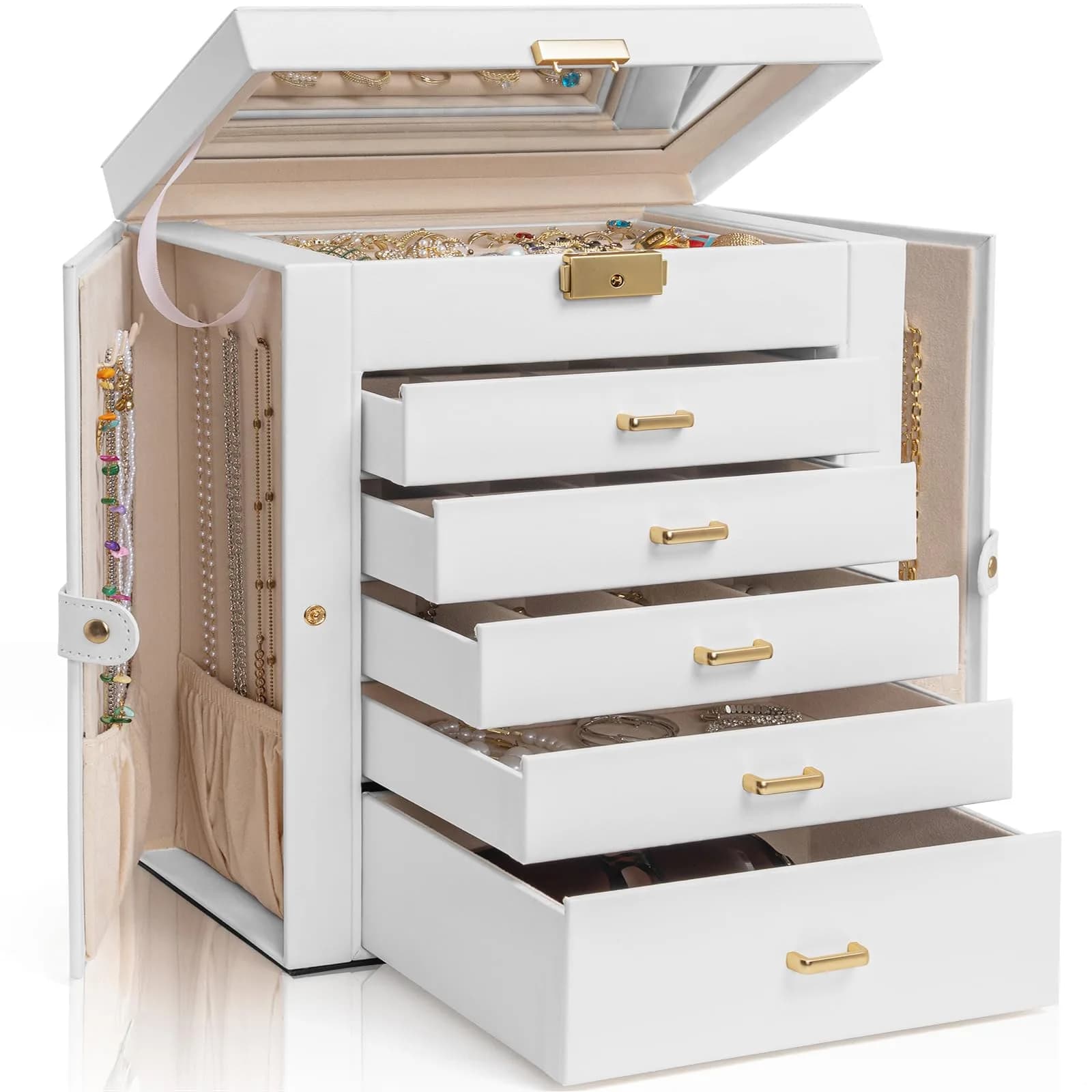AKOZLIN 6-Tier Jewelry Box 165.1cm (65in) | Lockable Organizer with 5 Drawers & Mirror - main product image