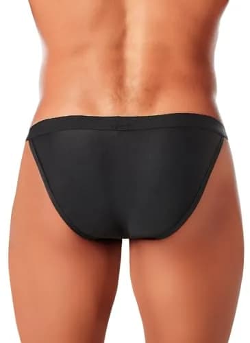 MIZOK Men's Sexy Solid Bikini Swimsuit 2.27kg (5lb) | Quick Dry Low Rise Swim Briefs with Metal Buckle Ring Black L thumbnail 3
