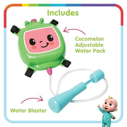 Little Kids Cocomelon Water Backpack Water Toy, Outdoor Water Blaster for Kids | Holds 33oz, Blasts 30ft, Adjustable Straps thumbnail 2