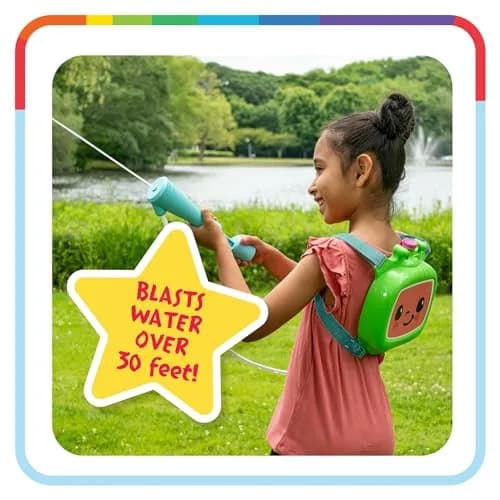 Little Kids Cocomelon Water Backpack Water Toy, Outdoor Water Blaster for Kids | Holds 33oz, Blasts 30ft, Adjustable Straps thumbnail 3