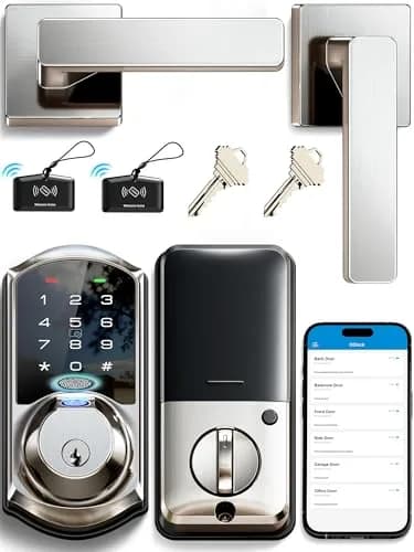 Veise VE07-L Fingerprint Smart Lock with Lever Handles Set, Satin Nickel | BHMA Grade 3 Certified, 8-in-1 Keyless Entry thumbnail 1