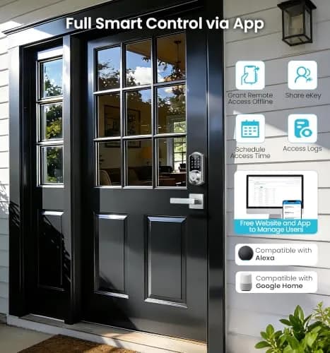 Veise VE07-L Fingerprint Smart Lock with Lever Handles Set, Satin Nickel | BHMA Grade 3 Certified, 8-in-1 Keyless Entry thumbnail 5