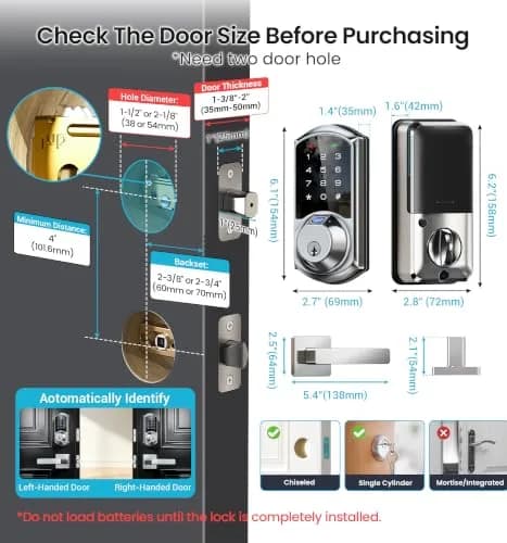 Veise VE07-L Fingerprint Smart Lock with Lever Handles Set, Satin Nickel | BHMA Grade 3 Certified, 8-in-1 Keyless Entry thumbnail 7