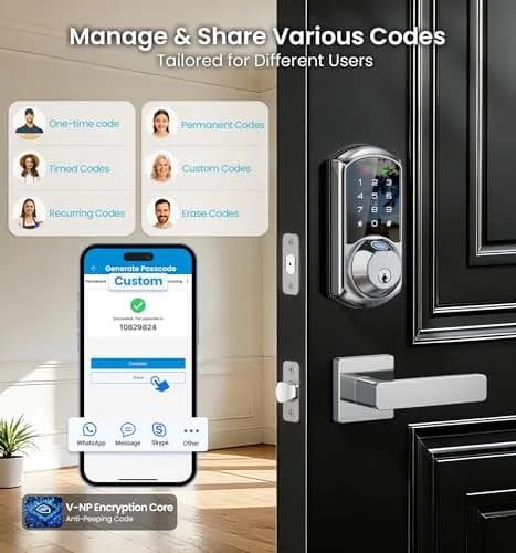 Veise VE07-L Fingerprint Smart Lock with Lever Handles Set, Satin Nickel | BHMA Grade 3 Certified, 8-in-1 Keyless Entry thumbnail 3