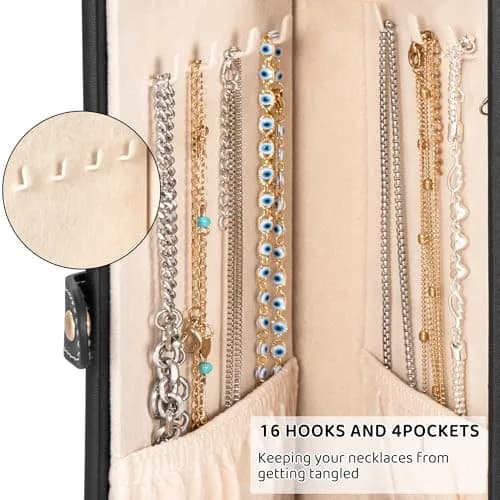 AKOZLIN 6-Tier Jewelry Box with 5 Drawers & Mirror | Lockable Black Leather Organizer for Rings, Necklaces, Bracelets thumbnail 6