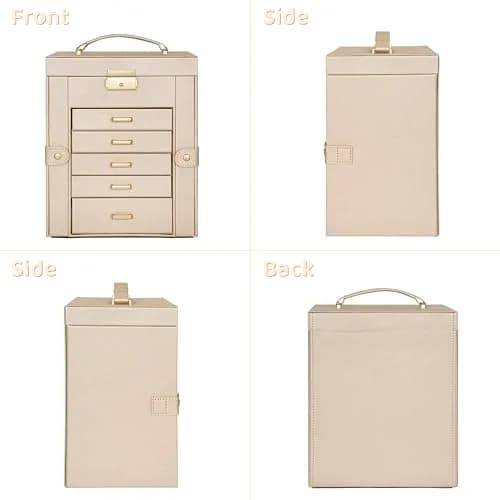 AKOZLIN 6-Tier Jewelry Box with 5 Drawers & Mirror | 2.71 kg (5.9"D x 8.3"W x 10.3"H) Champagne-Gold thumbnail 6