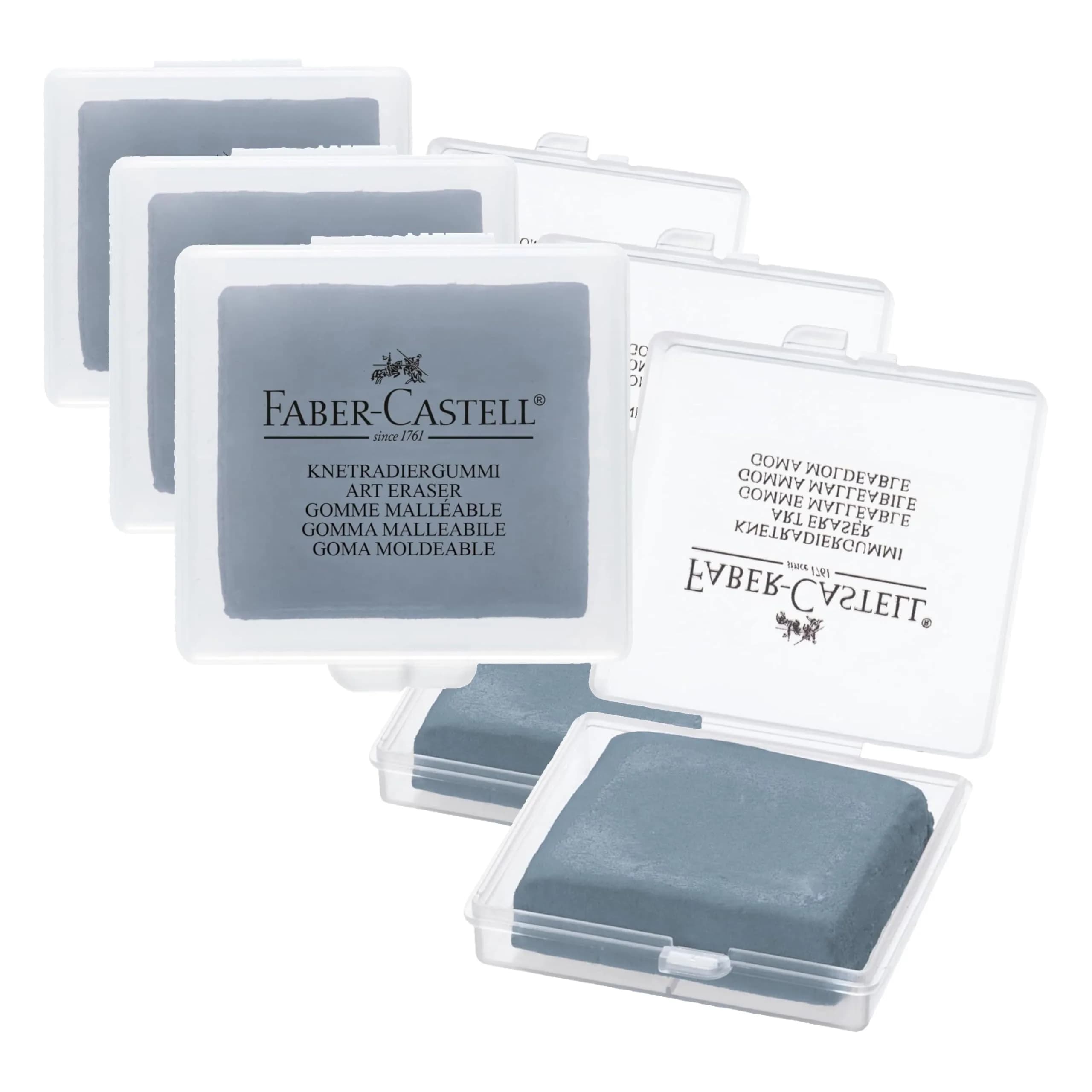 Faber-Castell Kneadable Eraser for Artists in Storage Case - Grey (Pack of 3) | Soft, Absorbent, Residue-Free Art Eraser