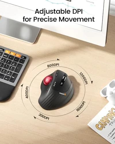 ProtoArc EM01 NL Wireless Trackball Mouse Red Ball | Ergonomic Thumb Control, Rechargeable, 3-Device Bluetooth & 2.4G thumbnail 5