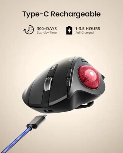 ProtoArc EM01 NL Wireless Trackball Mouse Red Ball | Ergonomic Thumb Control, Rechargeable, 3-Device Bluetooth & 2.4G thumbnail 7