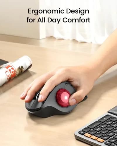 ProtoArc EM01 NL Wireless Trackball Mouse Red Ball | Ergonomic Thumb Control, Rechargeable, 3-Device Bluetooth & 2.4G thumbnail 3