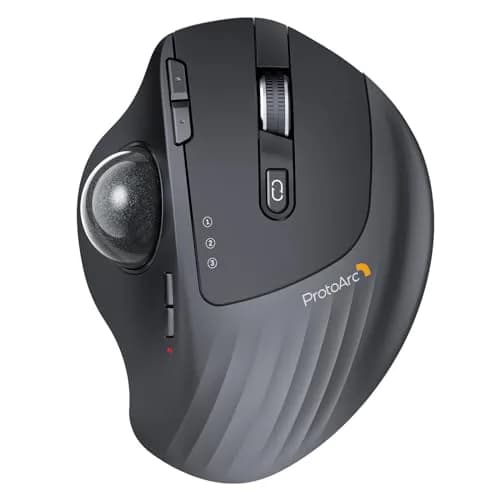 ProtoArc EM01 NL Wireless Trackball Mouse, Rechargeable Thumb Control, Gray | Ergonomic Design with Adjustable Angle & 3-Device Connectivity thumbnail 1