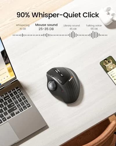 ProtoArc EM01 NL Wireless Trackball Mouse, Rechargeable Thumb Control, Gray | Ergonomic Design with Adjustable Angle & 3-Device Connectivity thumbnail 7