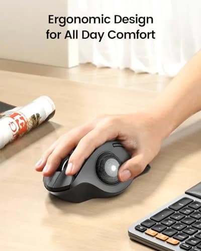 ProtoArc EM01 NL Wireless Trackball Mouse, Rechargeable Thumb Control, Gray | Ergonomic Design with Adjustable Angle & 3-Device Connectivity thumbnail 3