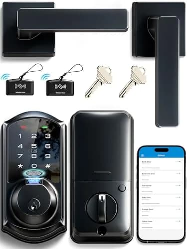 Veise VE07-L Fingerprint Smart Lock with Lever Handles Set, Matte Black | 8-in-1 Keyless Entry for Front Door thumbnail 1