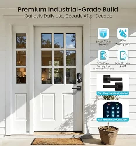 Veise VE07-L Fingerprint Smart Lock with Lever Handles Set, Matte Black | 8-in-1 Keyless Entry for Front Door thumbnail 6