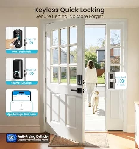 Veise VE07-L Fingerprint Smart Lock with Lever Handles Set, Matte Black | 8-in-1 Keyless Entry for Front Door thumbnail 8