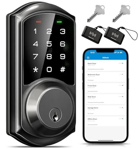 Veise VE06 Smart Lock for Front Door | App Control, Matte Black, Keypad, IP54 Water Resistance thumbnail 1