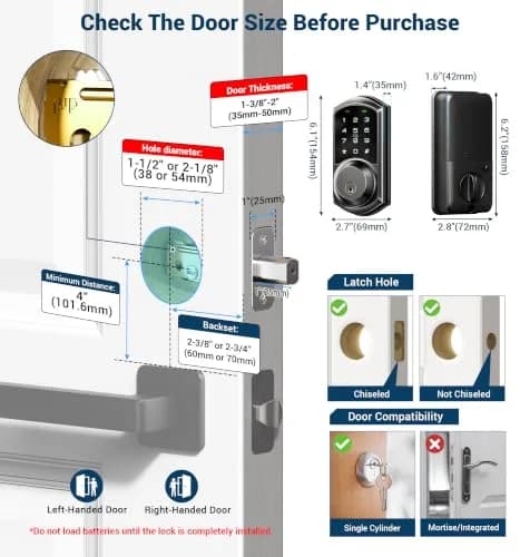 Veise VE06 Smart Lock for Front Door | App Control, Matte Black, Keypad, IP54 Water Resistance thumbnail 5