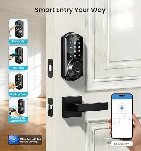 Veise VE06 Smart Lock for Front Door | App Control, Matte Black, Keypad, IP54 Water Resistance thumbnail 2