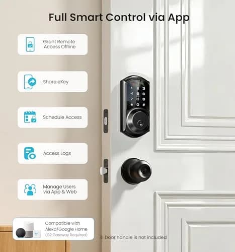 Veise VE06 Smart Lock for Front Door | App Control, Matte Black, Keypad, IP54 Water Resistance thumbnail 3