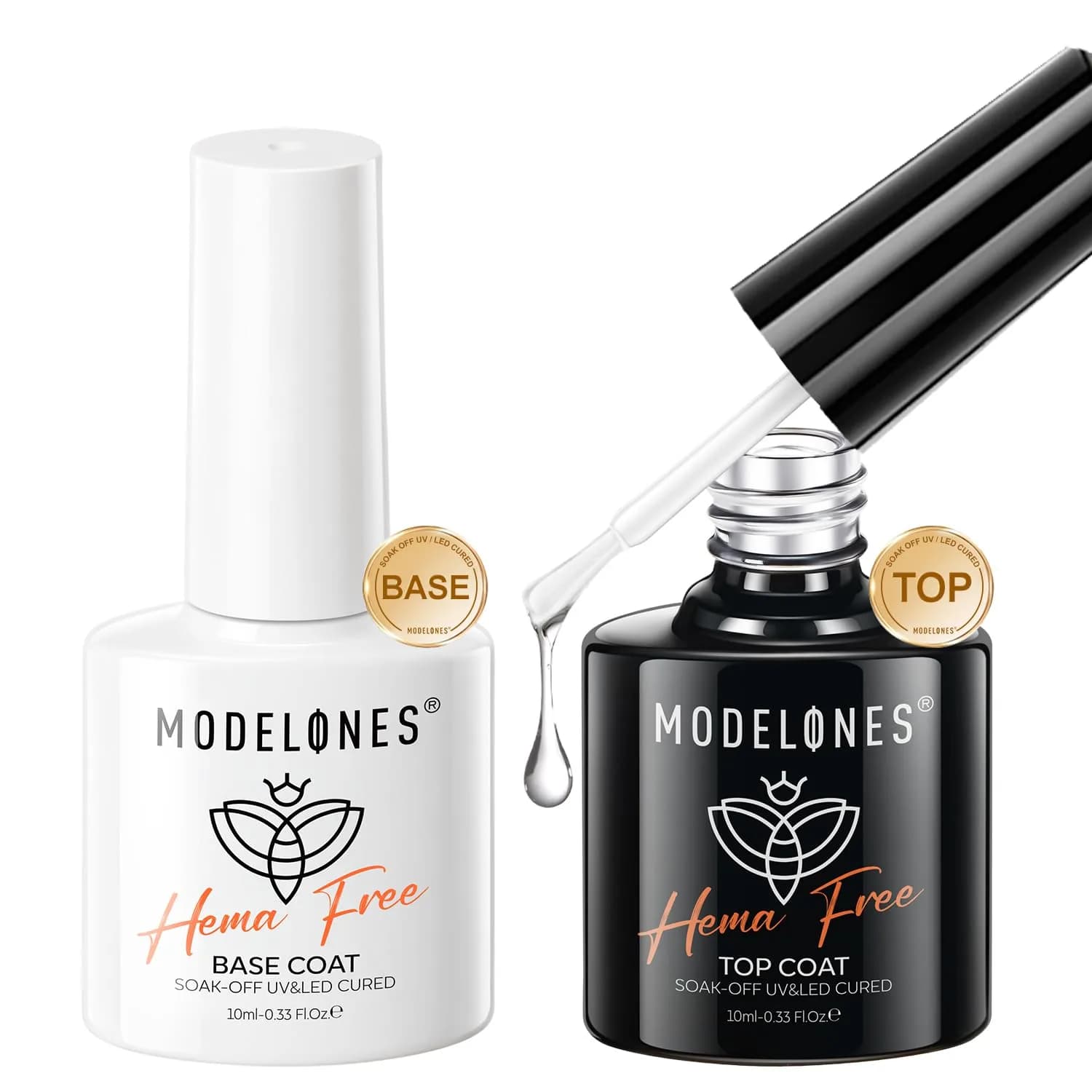 modelones HEMA Free Gel Top Base Coat Set 2 Pcs Clear Glossy UV Cure | Long-Lasting, Gentle Formula - main product image