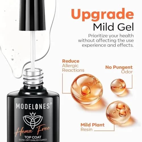 modelones HEMA Free Gel Top Base Coat Set 2 Pcs Clear Glossy UV Cure | Long-Lasting, Gentle Formula thumbnail 2