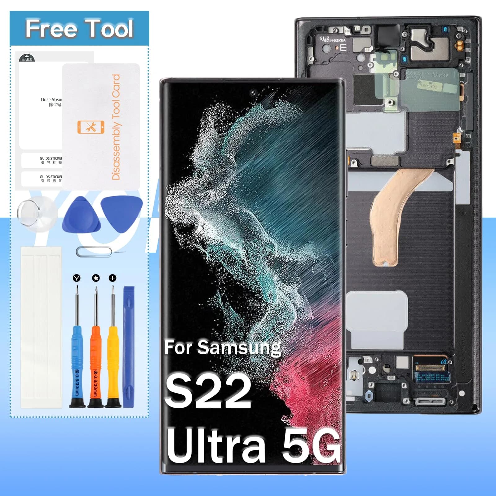 Yondista Black AMOLED Screen Replacement for Samsung Galaxy S22 Ultra 5G (6.8 inch) with Frame & Tools | High Quality Display - main product image