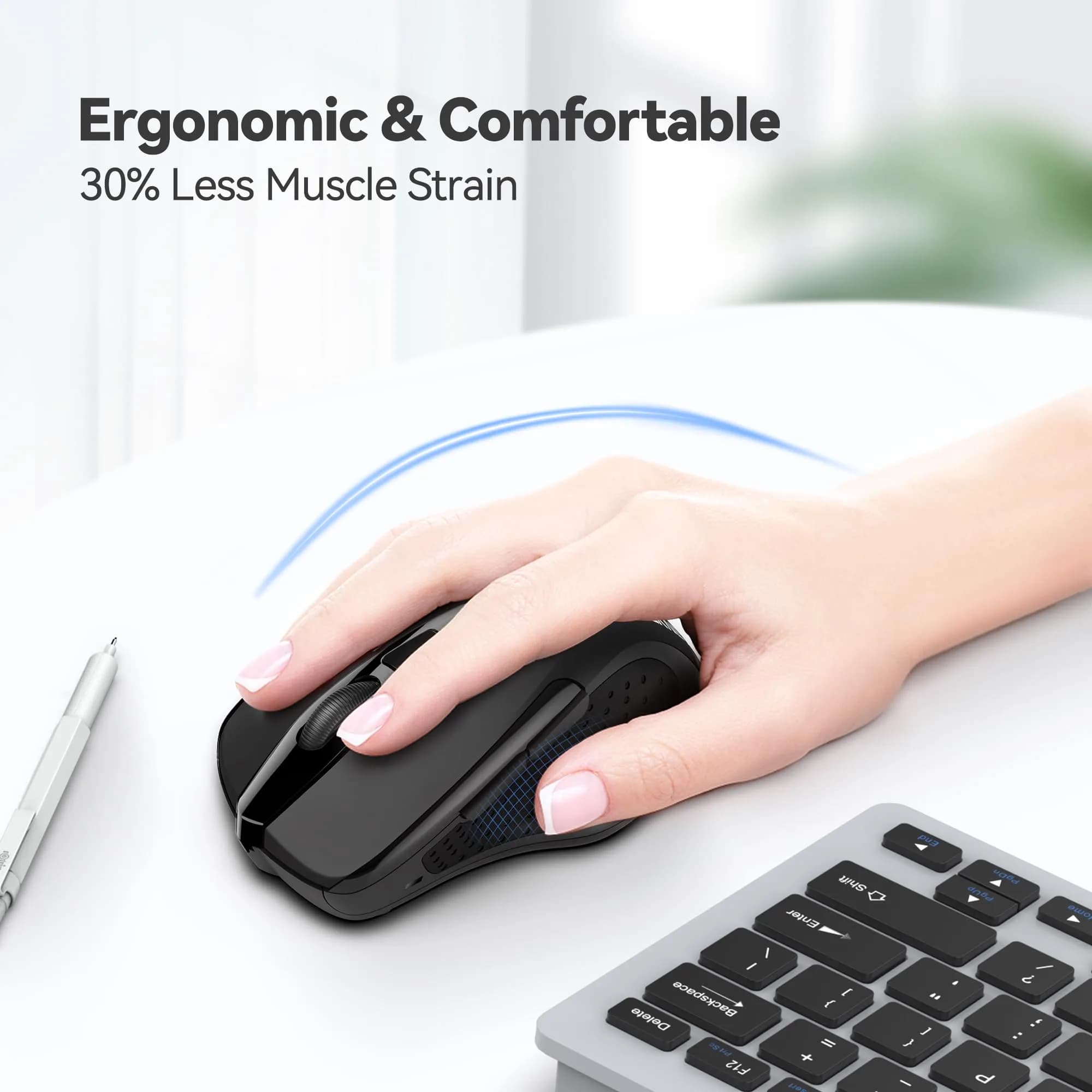 TECKNET M003 Wireless Mouse, Black, 2.4G Ergonomic Computer Mouse with 2600 DPI for Right-Handed Use - view 4