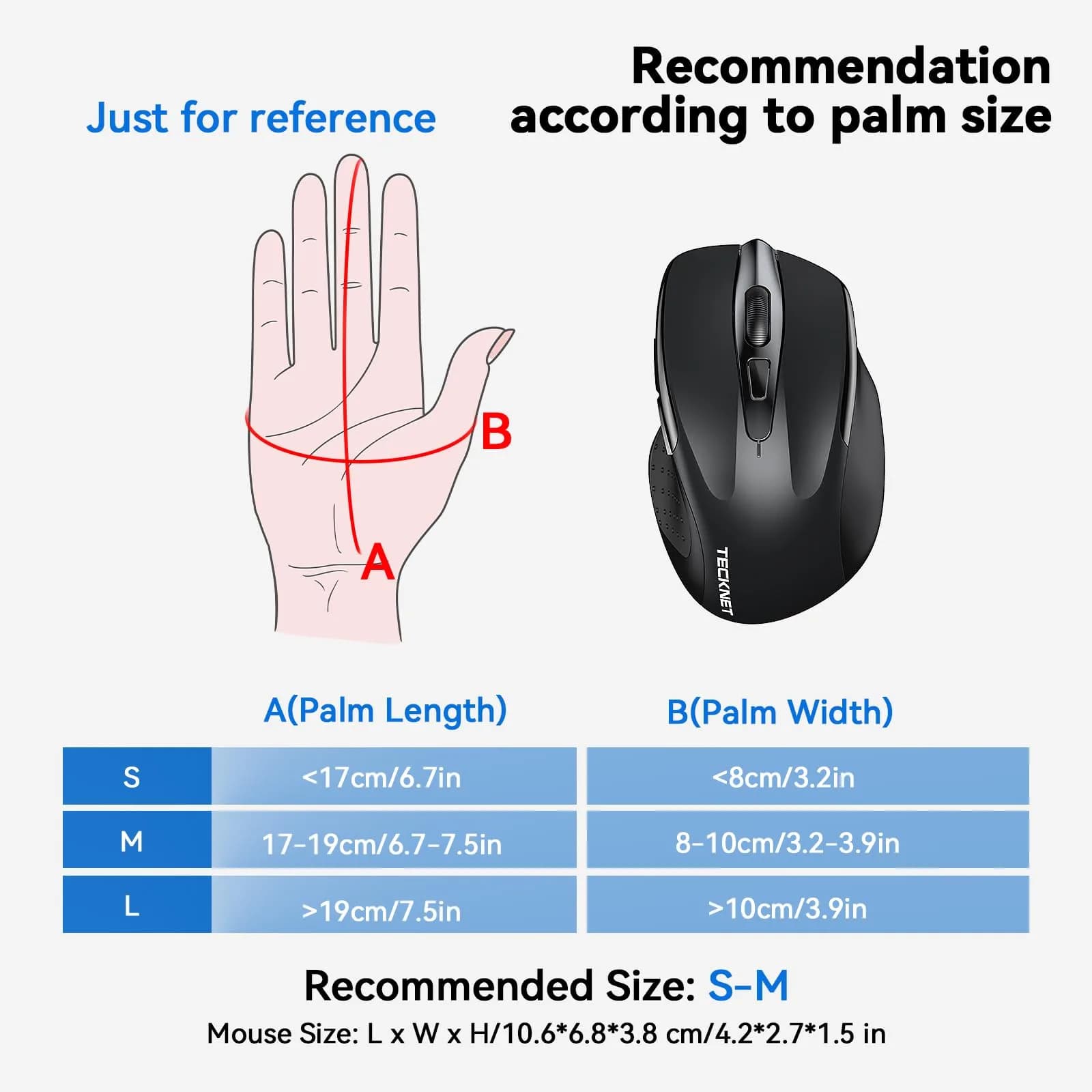 TECKNET M003 Wireless Mouse, Black, 2.4G Ergonomic Computer Mouse with 2600 DPI for Right-Handed Use - view 2