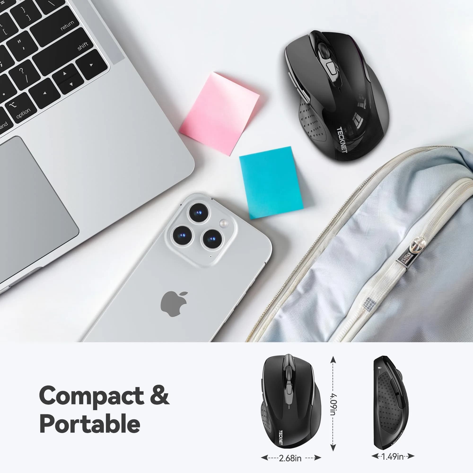 TECKNET M003 Wireless Mouse, Black, 2.4G Ergonomic Computer Mouse with 2600 DPI for Right-Handed Use - view 3