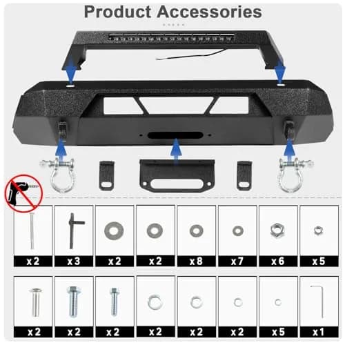 Peforway Stubby Front Bumper for Toyota Tacoma 2016-2023 | Heavy Duty Steel, Winch Plate & LED Light Bar thumbnail 7