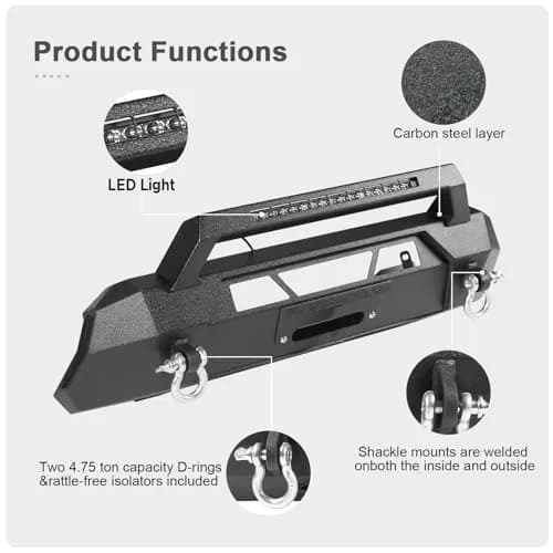 Peforway Stubby Front Bumper for Toyota Tacoma 2016-2023 | Heavy Duty Steel, Winch Plate & LED Light Bar thumbnail 3