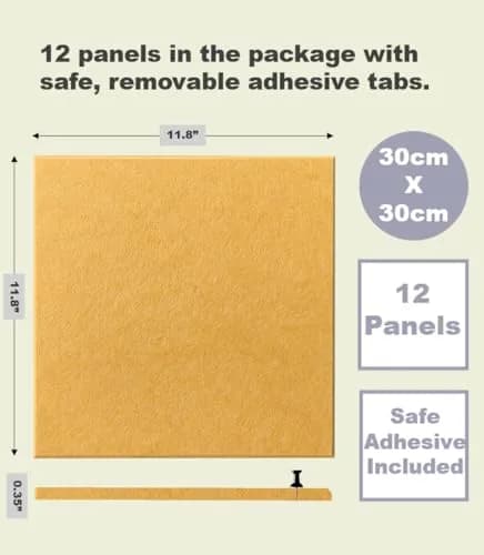 DECORITA Felt Wall Tiles Pinboard 12-Pack Mustard | Seamless, Dust-Free Alternative to Cork Boards thumbnail 2