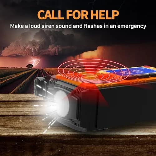 FosPower D8 Emergency Weather Radio 37000mWh (10000mAh) Power Bank, AM/FM/NOAA, Solar/Crank/USB Charging, SOS Alarm & Flashlight (Orange) thumbnail 5