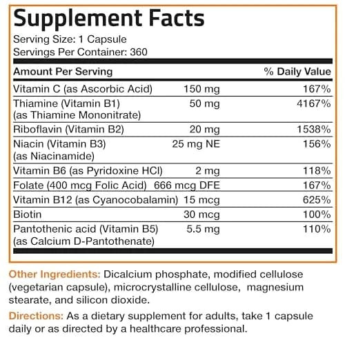 Bronson Vitamin B Complex with Vitamin C Vegetarian Capsules, 360 Count | Supports Energy & Immunity thumbnail 8