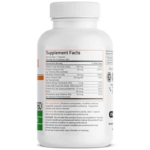 Bronson Vitamin B Complex with Vitamin C Vegetarian Capsules, 360 Count | Supports Energy & Immunity thumbnail 2