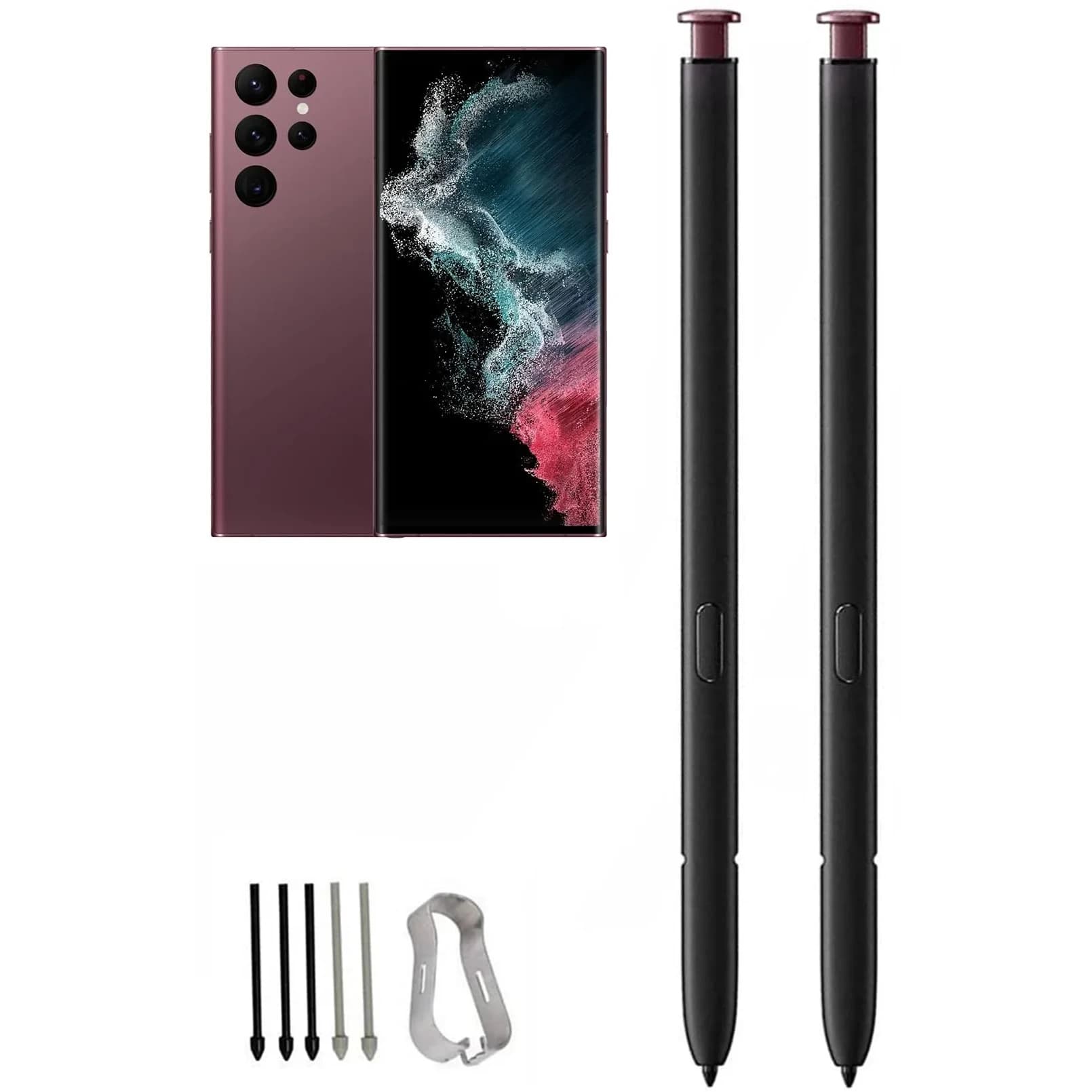 Befzygwk Replacement S Pen for Samsung Galaxy S22 Ultra 5G Stylus Pen 2-Pack Burgundy | Write & Sketch with 4096 Pressure Levels - main product image