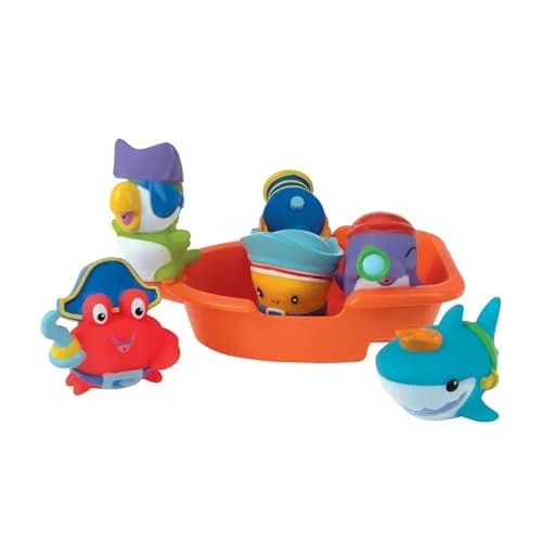 Nuby Pirate Pals Bath Toy Set with Floating Boat and 4 Squirters | Interactive Learning for 18+ Months thumbnail 1