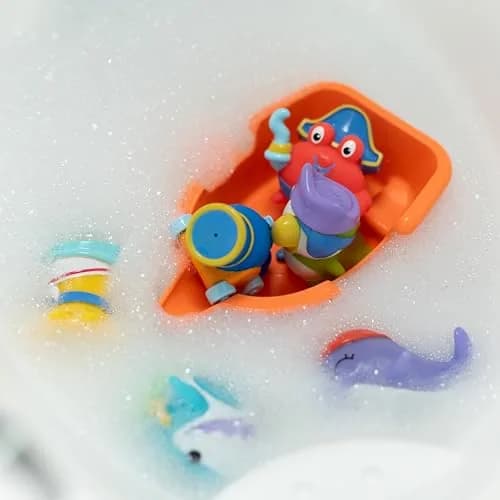 Nuby Pirate Pals Bath Toy Set with Floating Boat and 4 Squirters | Interactive Learning for 18+ Months thumbnail 4