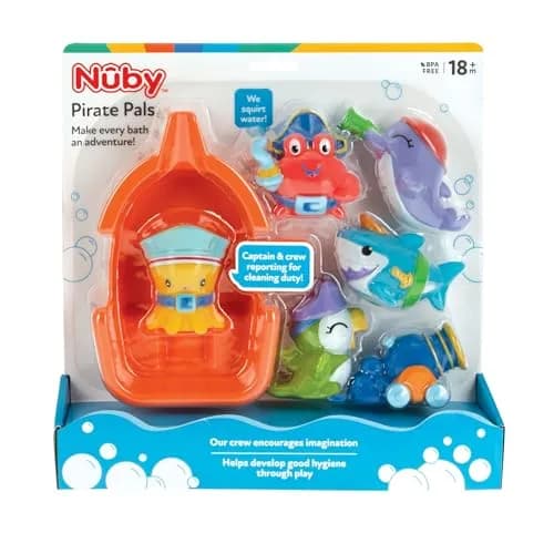 Nuby Pirate Pals Bath Toy Set with Floating Boat and 4 Squirters | Interactive Learning for 18+ Months thumbnail 5