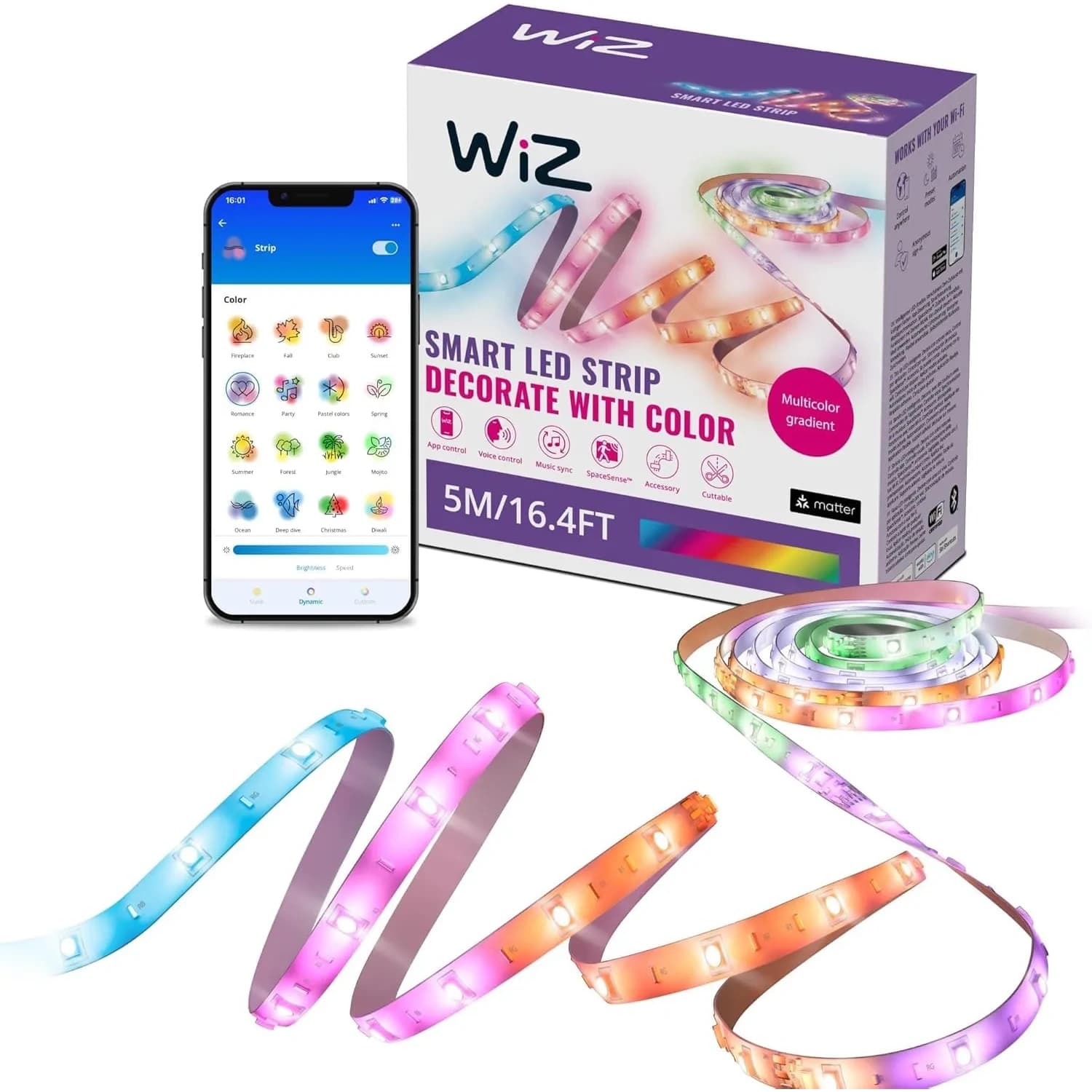 WiZ Connected RGBIC LED Light Strip 10m (32.8 ft) | Flowing Multicolor, App & Voice Control — RGBIC