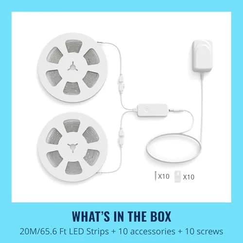 WiZ Connected 65.6 ft (20m) RGBIC LED Light Strip | Flowing Multicolor, App/Voice Control thumbnail 6