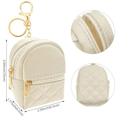 Aswewamt 4 Pcs Mini Backpack Cosmetic Bag Keychain PU Leather Lipstick Holder Coin Purse Wallet Card Holder Data Cable Organizer Zipper Pouch Portable Travel Storage Bag for Women thumbnail 2