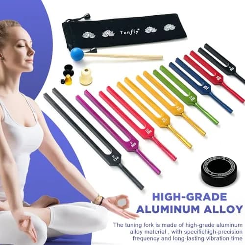 TENFLY Solfeggio Tuning Forks Set - 10 Frequencies, 1.8 lb (0.82 kg) | Medical-Grade Aluminum Alloy thumbnail 4