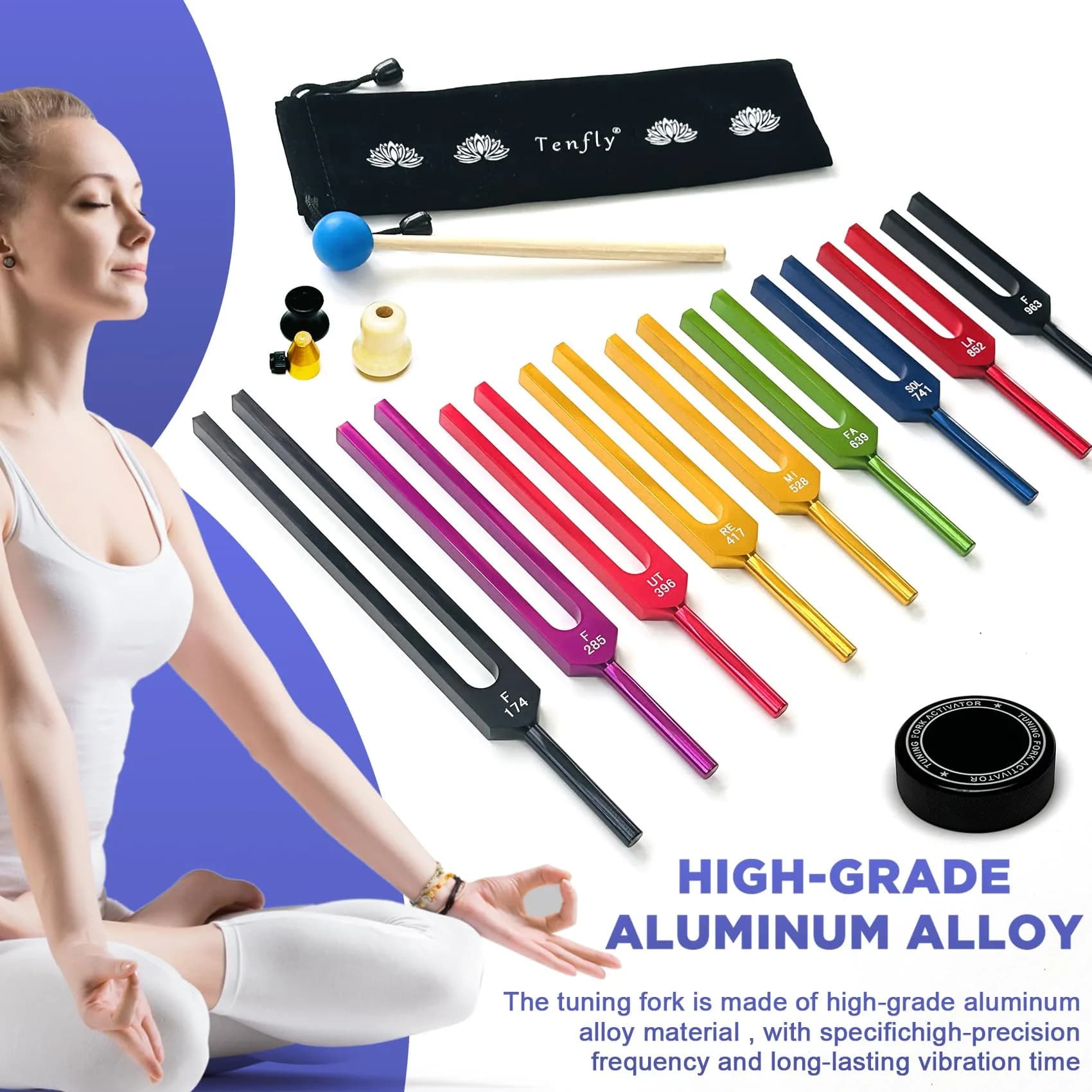 TENFLY Solfeggio Tuning Forks Set - 10 Frequencies, 1.8 lb (0.82 kg) | Medical-Grade Aluminum Alloy - view 4