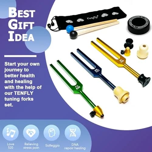 TENFLY Solfeggio Tuning Forks Set - 10 Frequencies, 1.8 lb (0.82 kg) | Medical-Grade Aluminum Alloy thumbnail 5