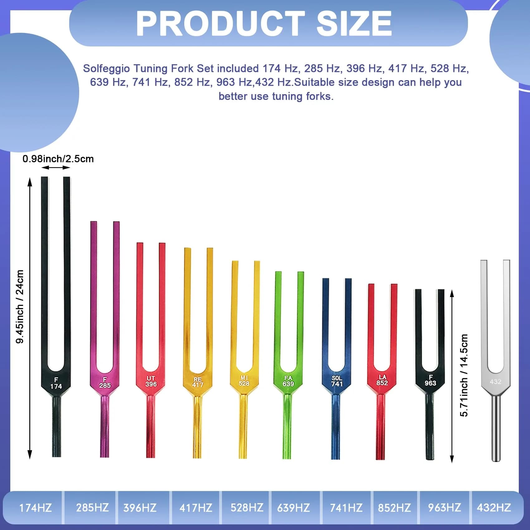 TENFLY Solfeggio Tuning Forks Set - 10 Frequencies, 1.8 lb (0.82 kg) | Medical-Grade Aluminum Alloy - view 6